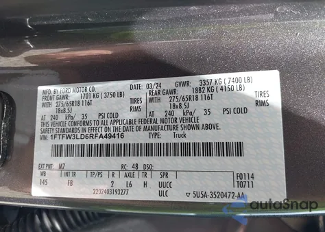 2024 Ford F-150 Xlt from USA, damaged, VIN 1FTFW3LD6RFA49416